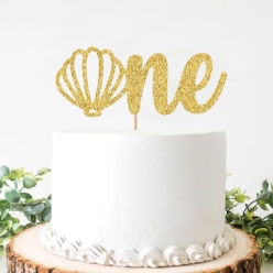 ONE Shell Glittering Gold Cake Pick Topper